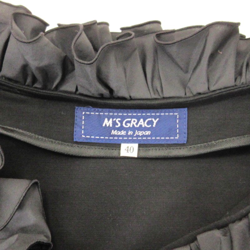 エムズグレイシー M'S GRACY パフスリーブ フリルカラー カットソー 半袖 215312 ブラック 40 レディース_画像5