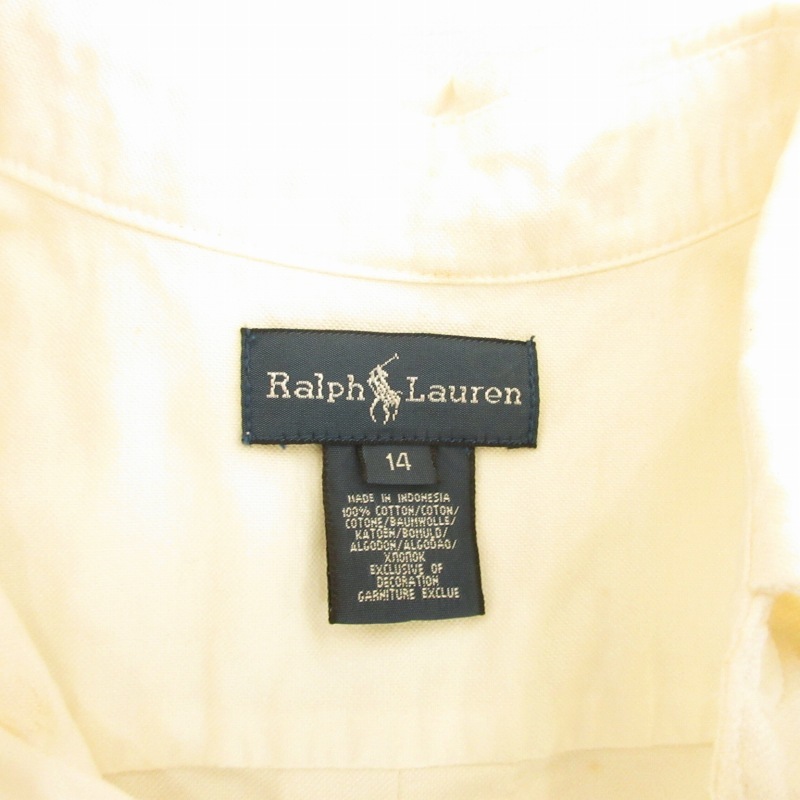 ラルフローレン RALPH LAUREN オックスフォードシャツ ボタンダウンシャツ ロゴ 刺繍 コットン 長袖 白 ホワイト 14 約S ☆AA★ メンズ_画像3