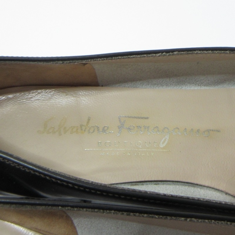 サルヴァトーレフェラガモ Salvatore Ferragamo ヴァラ パンプス シューズ ロゴプレート シルバー金具 レザー 茶 6 C 約23.5cm IBO48_画像6