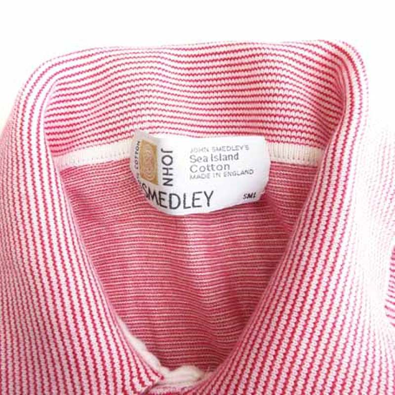 ジョンスメドレー JOHN SMEDLEY Sea Island cotton ポロシャツ カットソー 半袖 ニット ボーダー 赤 レッド SML ■SM1 メンズ_画像6