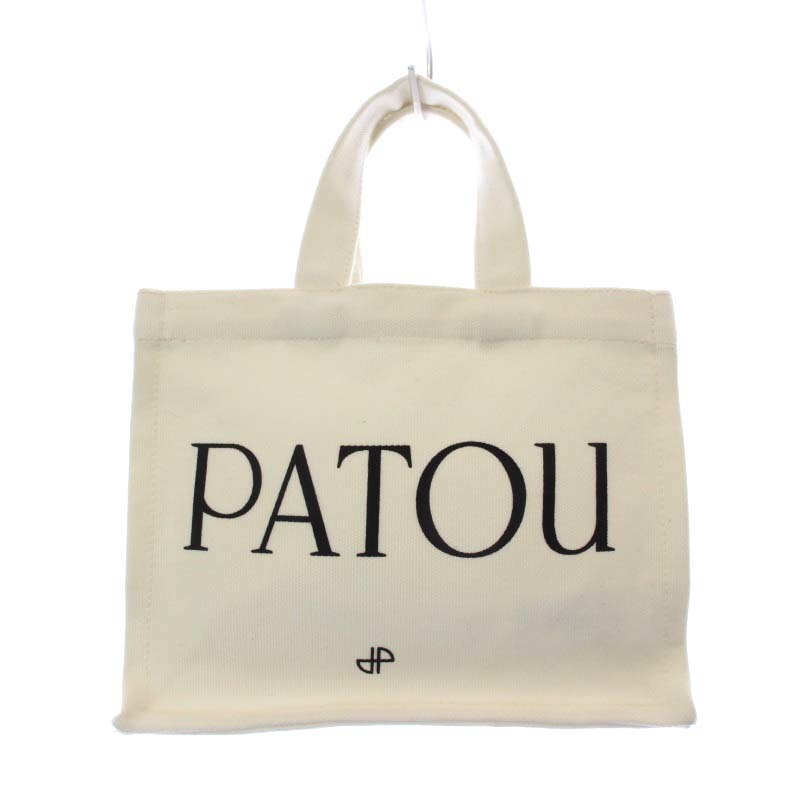 patuPATOU organic cotton small canvas tote bag hand shoulder 2WAY Mini open top Logo print white ho 