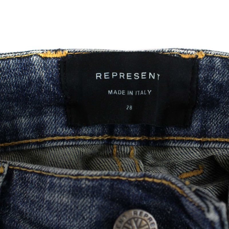 リプレゼント REPRESENT スキニー デニムパンツ ジーンズ ジップフライ USED加工 28 インディゴ /BM メンズ_画像3