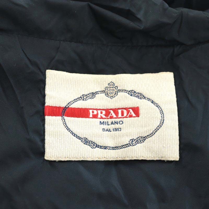 プラダ PRADA レザージャケット ナイロン 切替 フード 羊革 52 L 紺 ネイビー /AN33 メンズ_画像3