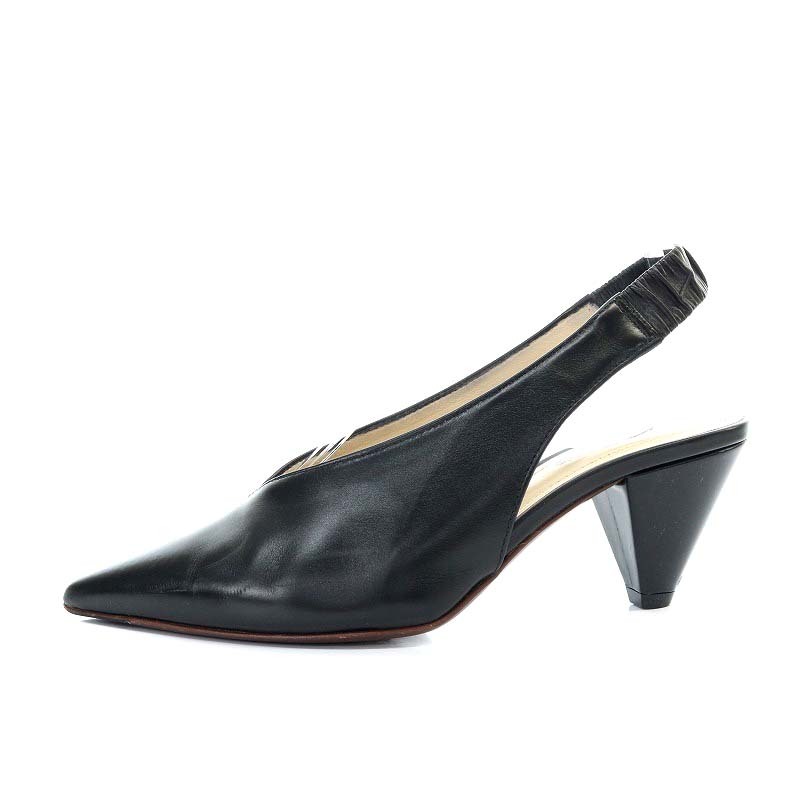 トッズ TOD'S LEATHER SLINGBACK PUMPS スリングバックパンプス ハイヒール ポインテッドトゥ レザー 34 21cm 黒 ブラック_画像2