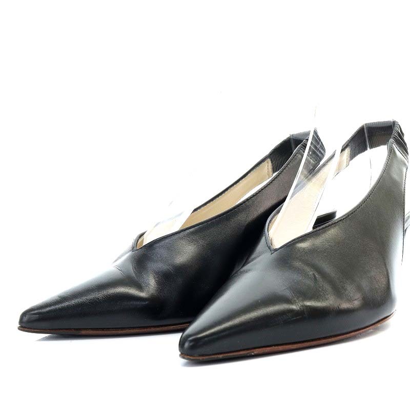 トッズ TOD'S LEATHER SLINGBACK PUMPS スリングバックパンプス ハイヒール ポインテッドトゥ レザー 34 21cm 黒 ブラック_画像9