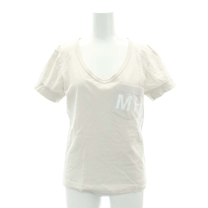 マーガレットハウエル MHL. ロゴ Vネック カットソー Tシャツ 半袖 2 M ベージュ /AT ■OS レディース_画像1