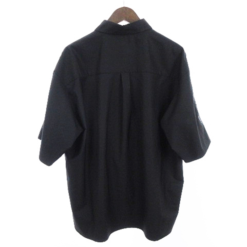 ハレ HARE フラワー刺繍 レギュラーカラー シャツ 五分袖 黒 ブラック S メンズ_画像2
