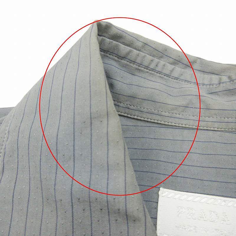  Prada PRADA градация полоса рубашка длинный рукав булавка точка стежок хлопок cut and sewn tops 38/15 серый белый мужской 