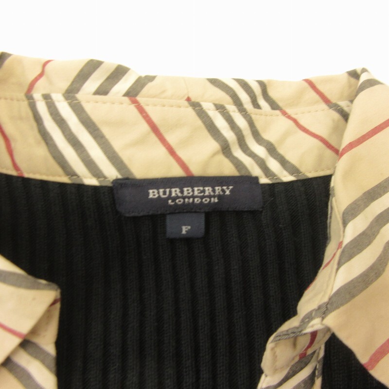 バーバリー ロンドン BURBERRY LONDON ポロシャツ ニットポロ ノバチェック リボン ストレッチ有 半袖 黒 ブラック F フリーサイズ ■GY09の画像4