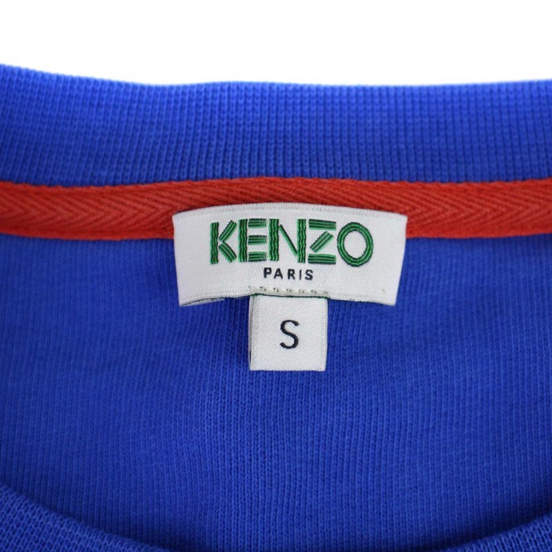  Kenzo KENZO тренировочный футболка тянуть over длинный рукав вырез лодочкой Logo вышивка S синий голубой F651SW802952 /BM женский 