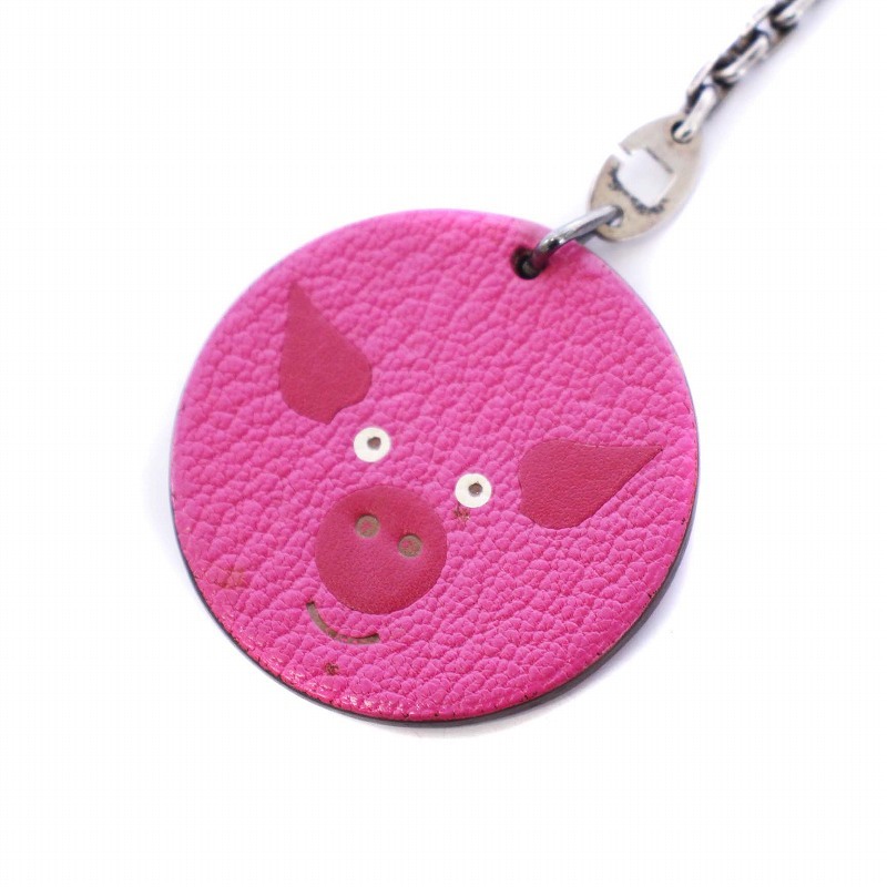  Hermes HERMES animal motif pig charm key holder leather pink /KH #OH men's lady's 