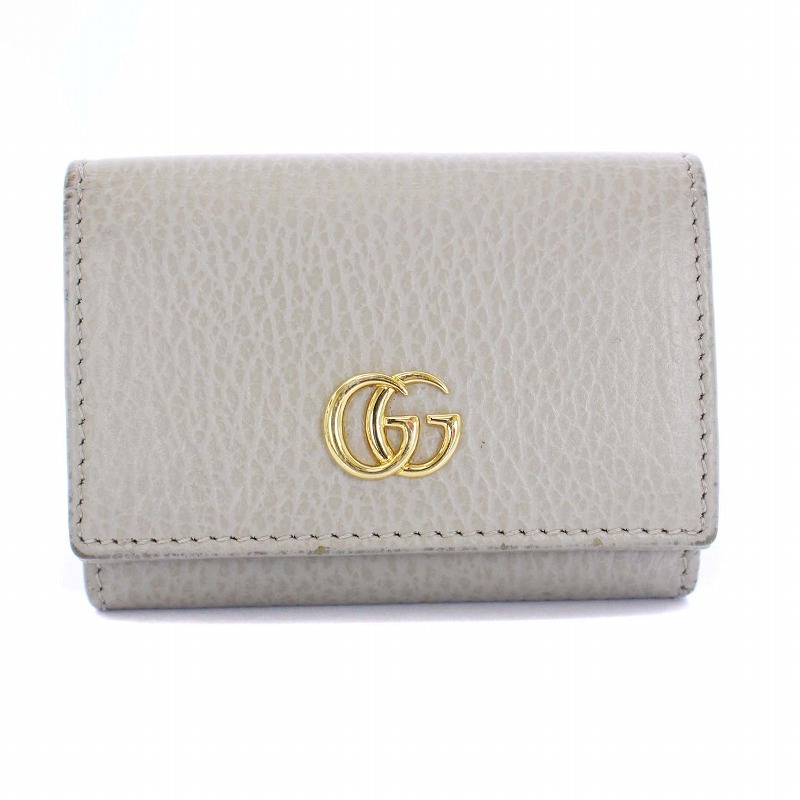 グッチ GUCCI ダブルG ウォレット 三つ折り財布 レザー ゴールド金具 グレー 735212 /KH ■OH レディース_画像1