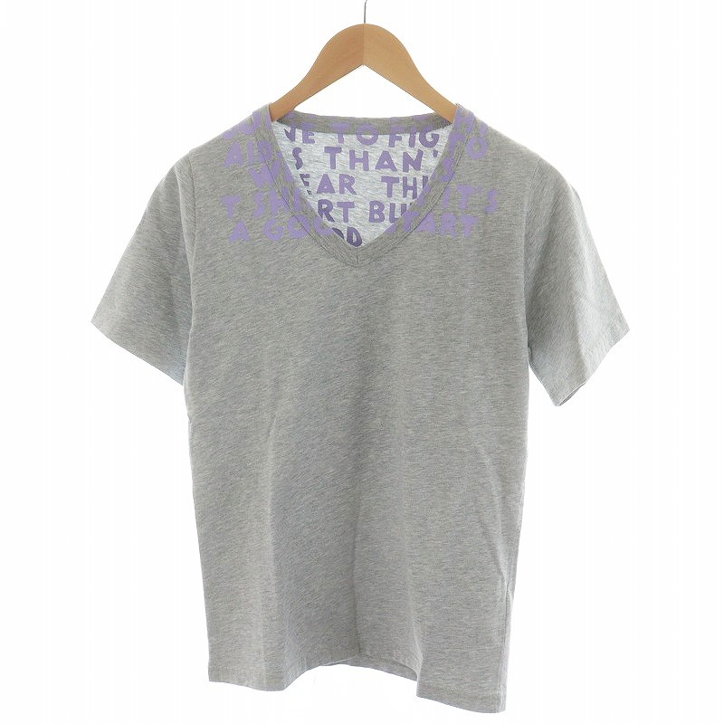 未使用品 メゾンマルジェラ Maison Margiela エイズTシャツ カットソー 半袖 ロゴ S グレー 紫 パープル S30GJ0007