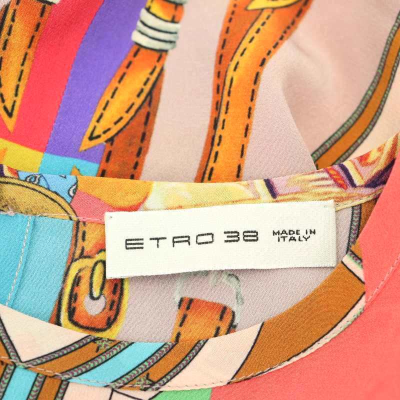 エトロ ETRO シルク アニマルプリント ショートスリーブブラウス カットソー 半袖 38 XXS マルチカラー /YQ ■OS_画像3