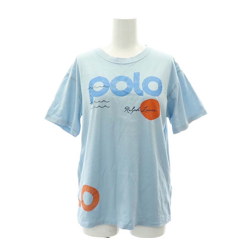 ポロ ラルフローレン POLO RALPH LAUREN ロゴプリントクルーネックTシャツ カットソー 半袖 S ライトブルー 水色 /HK ■OS レディース_画像1