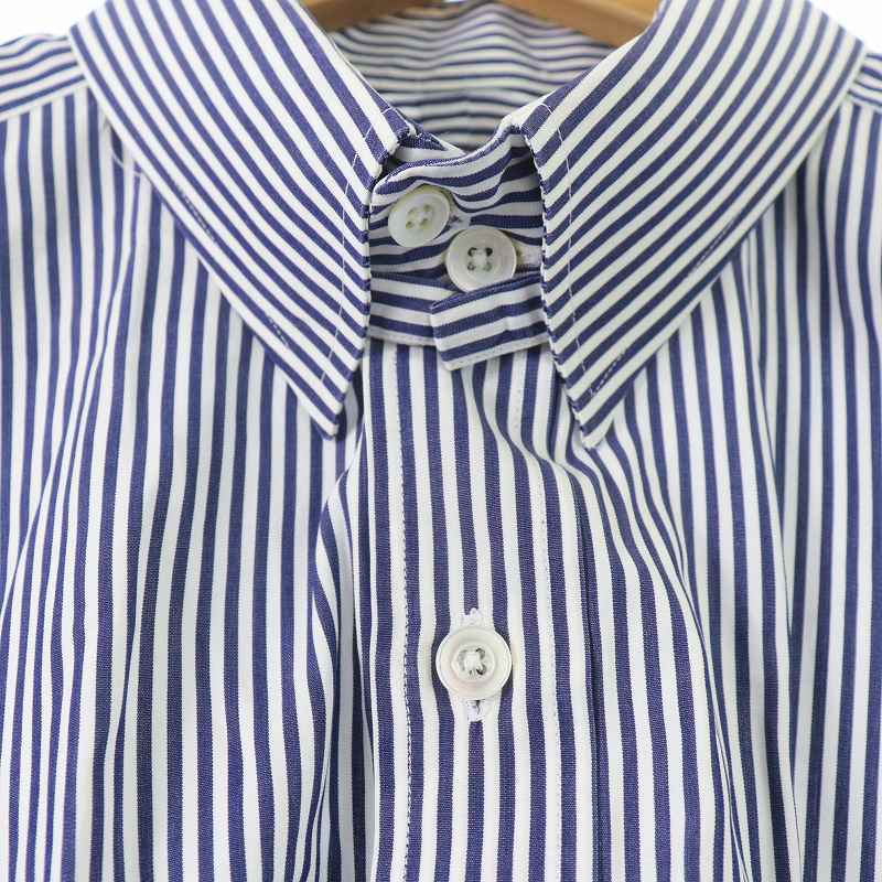 エルメス HERMES シャツ カジュアルシャツ 長袖 ストライプ コットン 43/17 XL 青 ブルー 白 ホワイト /KU_画像6