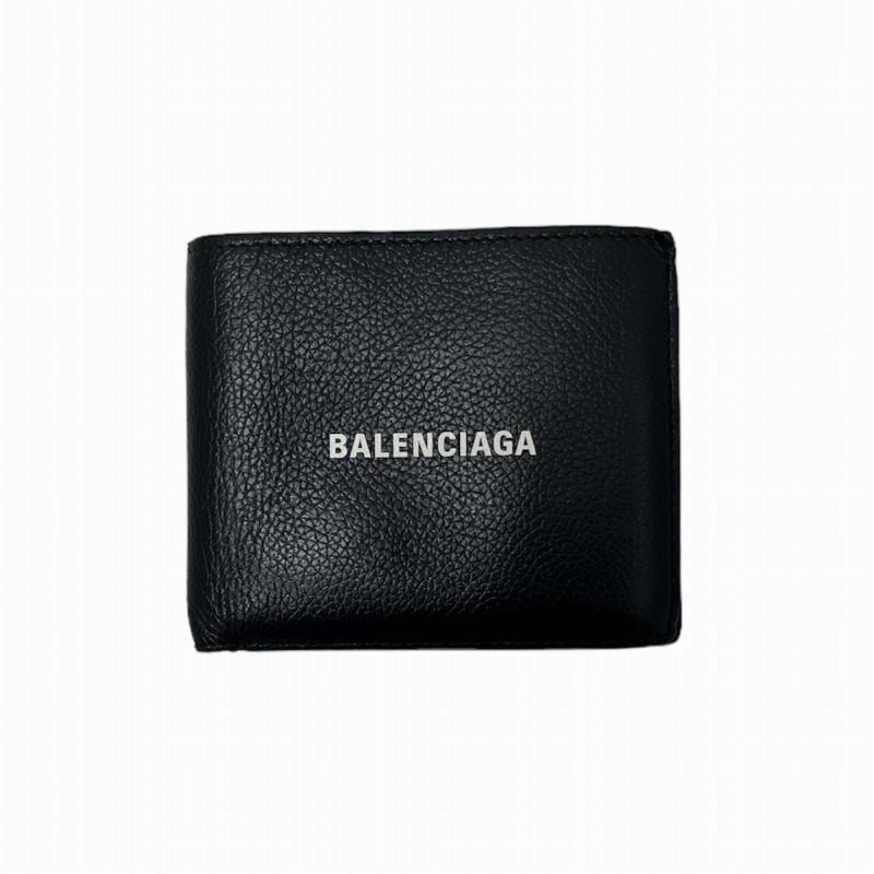 バレンシアガ BALENCIAGA Cash Square Folded 二つ折り財布 ロゴ レザー 黒 ブラック 594315 メンズ