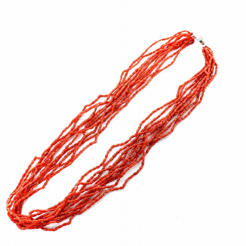 ノーブランド サンゴネックレス 10連 赤珊瑚 留め具シルバー 赤 レッド /AQ ■GY11 レディース