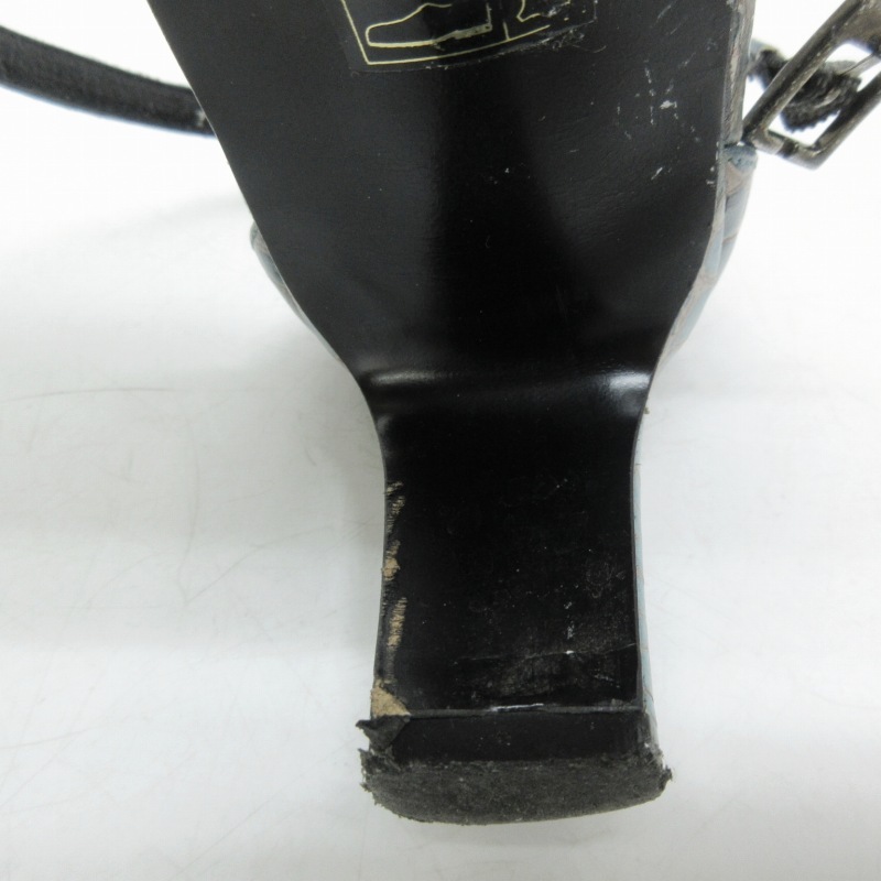  Emporio Armani EMPORIO ARMANI раздельный туфли-лодочки каблук черный ko type вдавлено . кожа лодыжка ремешок синий оттенок голубого 37 примерно 23.5cm