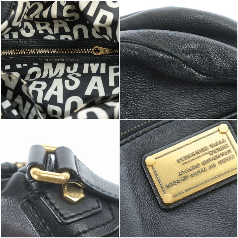 マークバイマークジェイコブス MARC by MARC JACOBS ショルダーバッグ クロスボディバッグ ロゴプレート 裏地総柄 レザー 黒 ●D /SI16_画像8