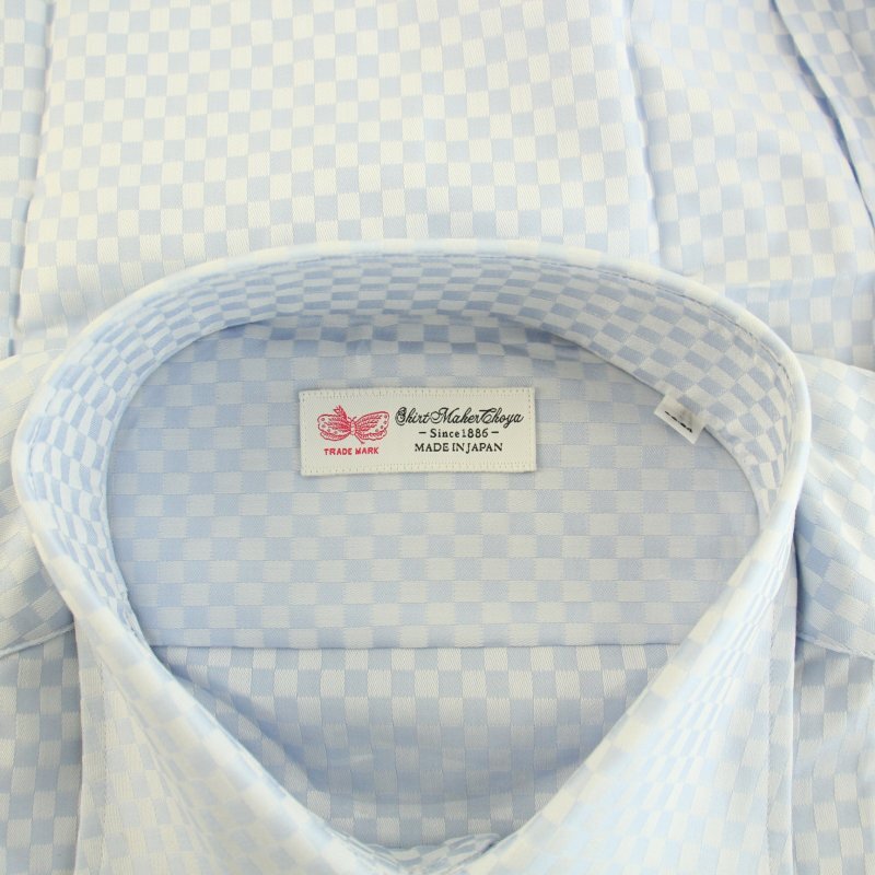 未使用品 シャツメーカーチョーヤ SHIRT MAKER CHOYA ワイシャツ ドレスシャツ 長袖 チェック柄 39-84 水色 ライトブルー タグ付き_画像3