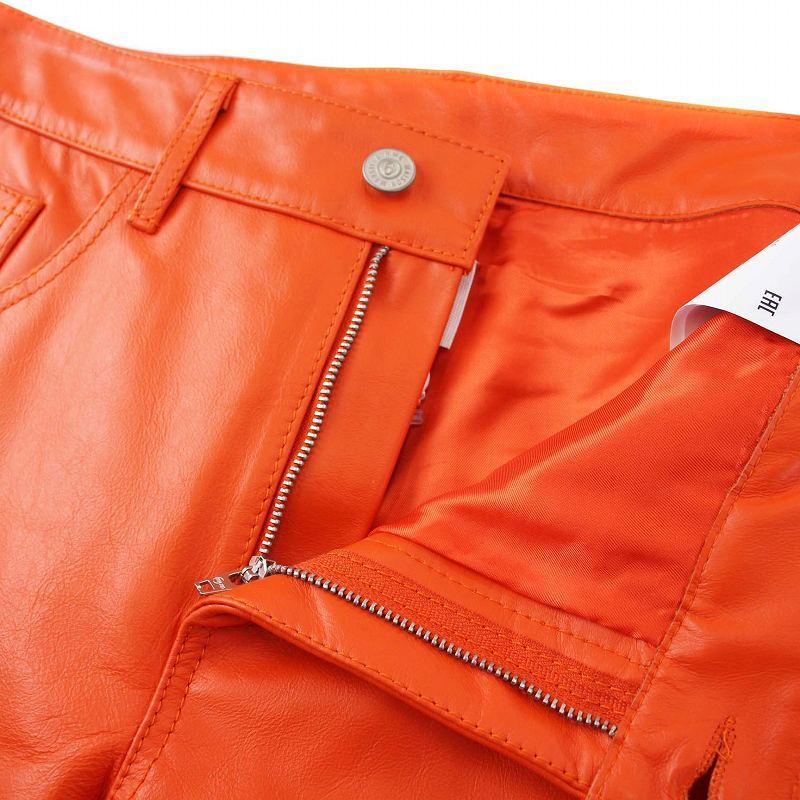メゾンマルジェラ MM6 Maison Margiela 5 Pocket Leather Trousers レザーパンツ ストレート 牛革 38 S オレンジ S52LA0168_画像8
