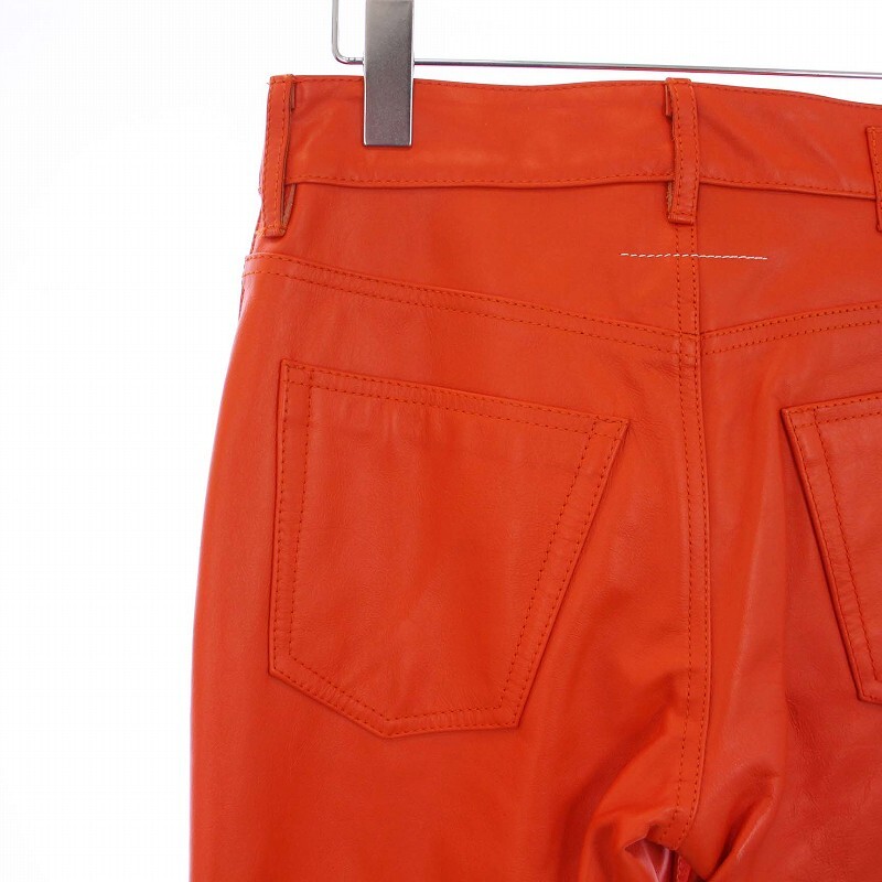 メゾンマルジェラ MM6 Maison Margiela 5 Pocket Leather Trousers レザーパンツ ストレート 牛革 38 S オレンジ S52LA0168_画像5