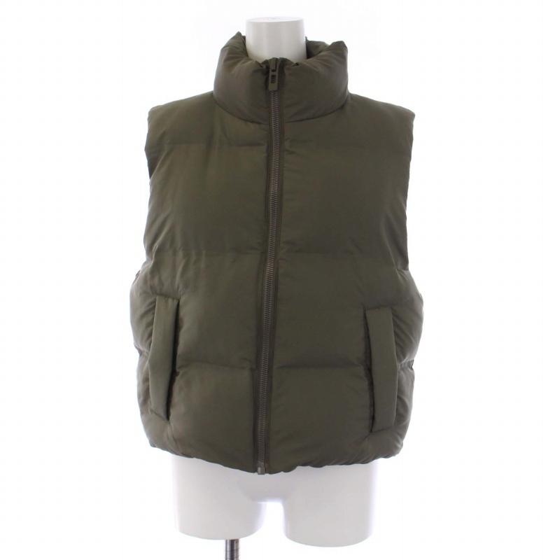 ザラ ZARA SHORT PUFFER VEST 中棉ベスト ジャケット ジップアップ ハイネック XS カーキ 3046/624/505 /BM レディース_画像1