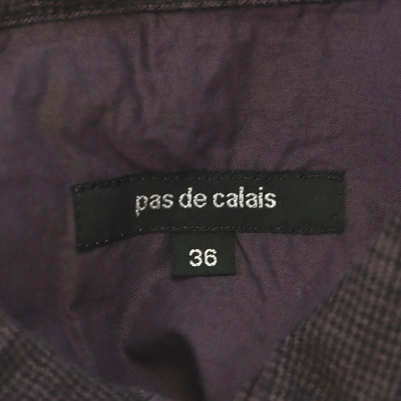 パドカレ pas de calais チェックシャツワンピース ロング丈 ミモレ丈 長袖 リネン コットン混 36 M 紫 黒 ブラック /YQ_画像3