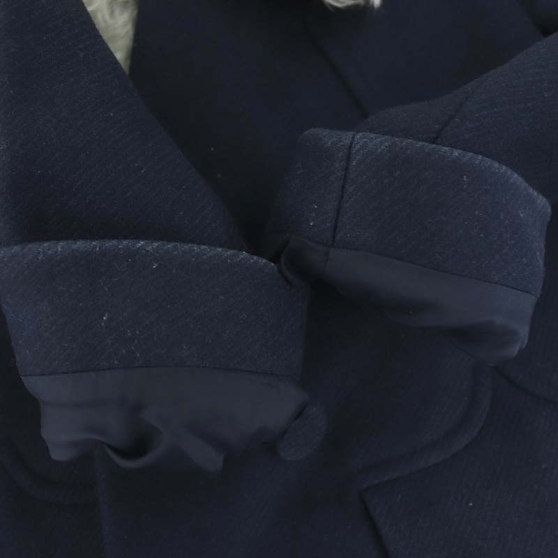カルヴェン CARVEN ファー ウール ダブル コート ショート丈 34 紺 ネイビー /HK ■OS レディース_画像9