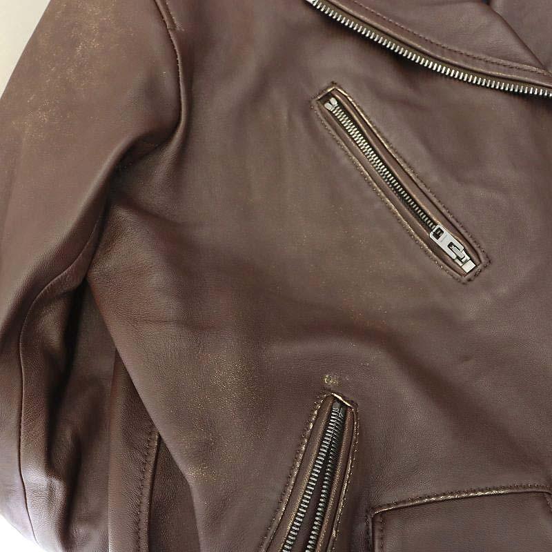 Coach COACH × Schott SCHOTT double rider's jacket leather sheep leather XS tea Brown /DF #OS lady's 