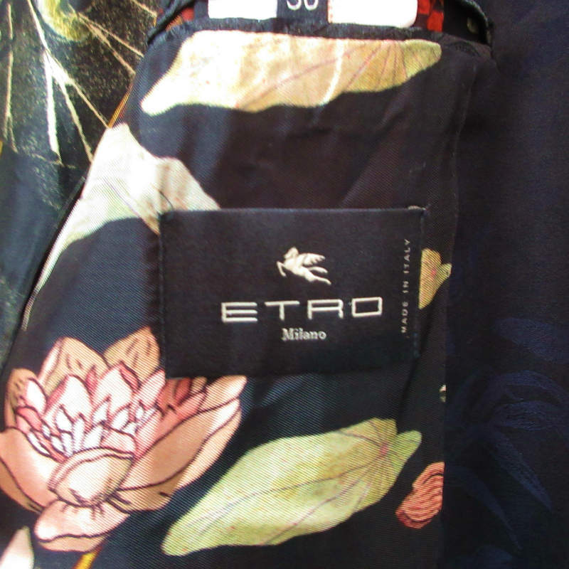 エトロ ETRO 最高級 美品 近年モデル シングルスーツ セットアップ 総柄ジャカード 裏地タイガー柄 青×黒 ブルー×ブラック 50 約Lサイズ_画像8