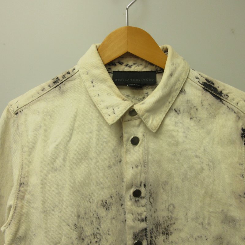 ステラマッカートニー STELLA McCARTNEY ケミカルウォッシュ シャツジャケット ブルゾン イタリア製 総柄 白 ホワイト 44 約XLサイズ STKの画像4