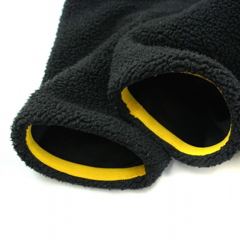アディダス adidas ボアジャケット フリース ジップアップ ロゴ 刺繍 M 黒 ブラック 黄色 イエロー /TK メンズ_画像6