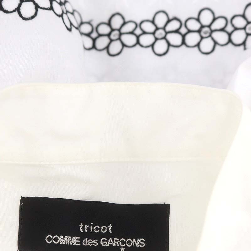 トリココムデギャルソン AD2018 刺繍チャイナシャツ ブラウス 長袖 カットワーク レース S 白 ホワイト 黒 ブラック /DO ■OS レディース_画像6