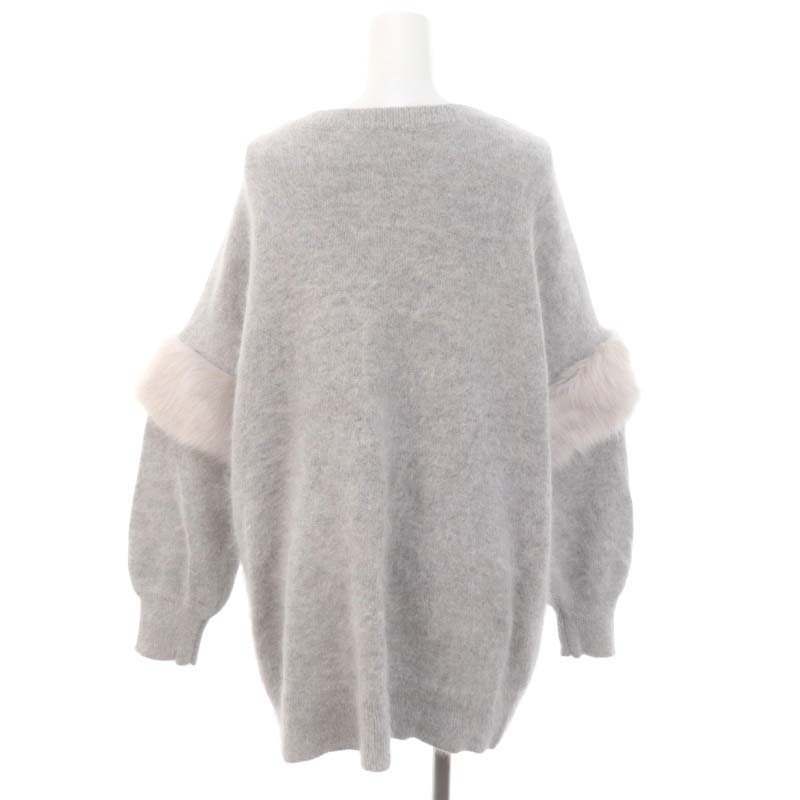  Diag Ram Grace Continental arm switch fur knitted cardigan long sleeve V neck pearl button Anne gola36 gray light gray /