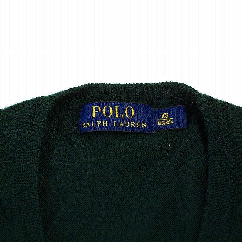 ポロ ラルフローレン POLO RALPH LAUREN ニット セーター 長袖 Vネック 刺繍 ウール XS 緑 グリーン /KU メンズ_画像3
