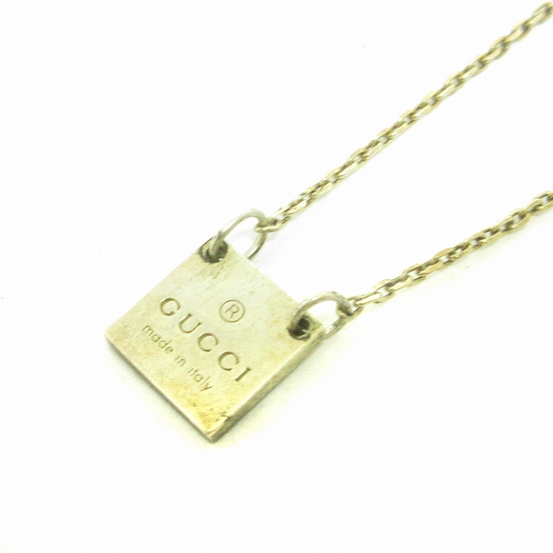 グッチ GUCCI ネックレス ペンダント スクエア プレート AG925 223514 J8400 8106 総重量9g シルバー アクセサリー メンズ_画像1