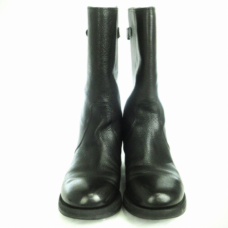  Dolce & Gabbana Dolce&Gabbana DOLCE&GABBANA boots long Logo plate round tu leather black 38 25cm rank shoes #SM1 lady's 