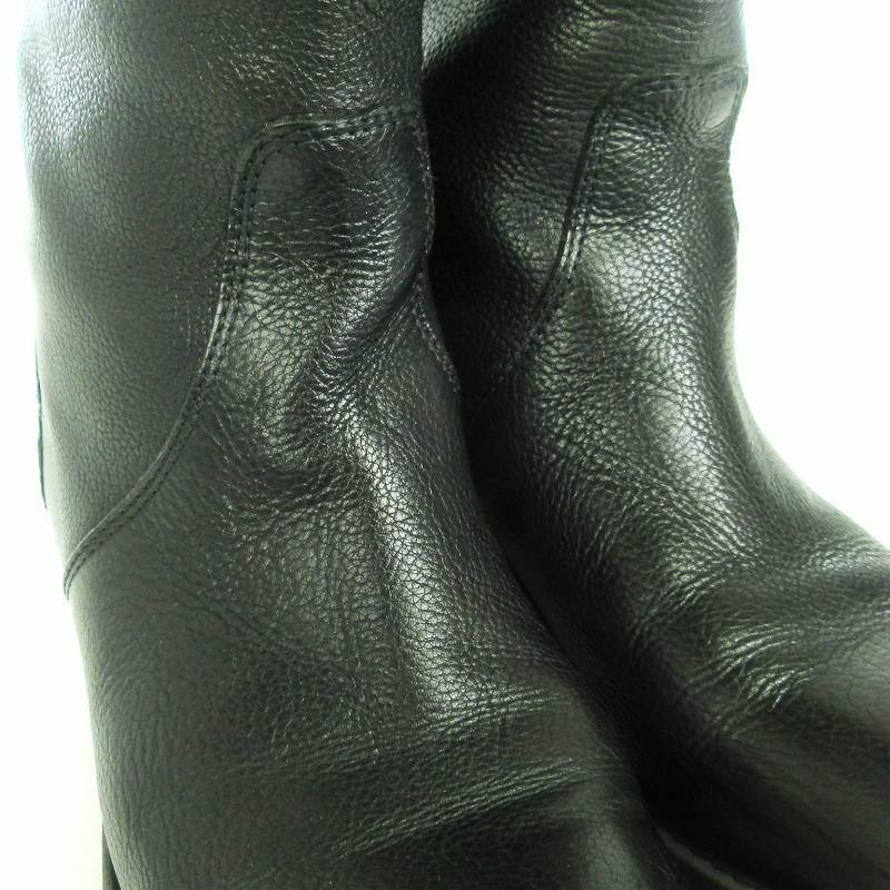  Dolce & Gabbana Dolce&Gabbana DOLCE&GABBANA boots long Logo plate round tu leather black 38 25cm rank shoes #SM1 lady's 