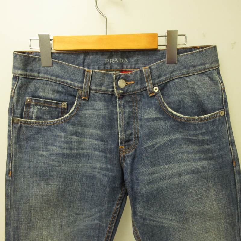  Prada PRADA Denim джинсы конический cut off обработка кнопка fly индиго синий blue серия 29 примерно S-M размер 0312 IBO48 женский 