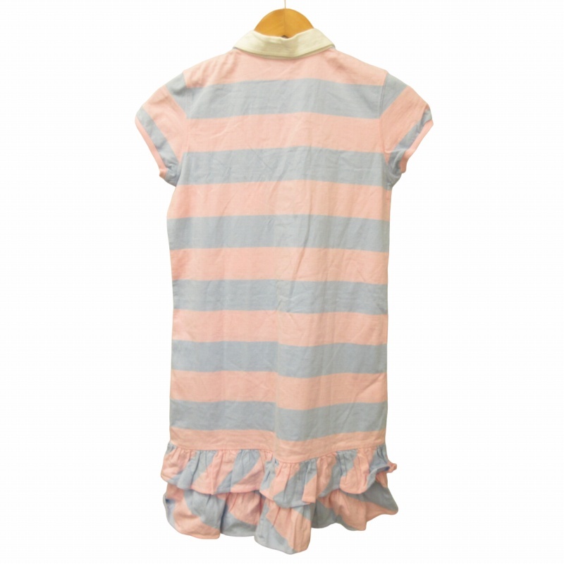  Ralph Lauren RALPH LAUREN One-piece polo-shirt short sleeves frill po knee Logo border Kids pink series blue group girl 150cm 0311 IBO48