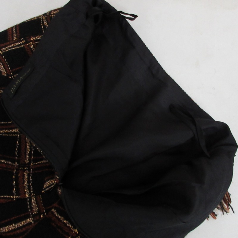 ダーマコレクション dama collection 近年モデル フリンジスカート 台形 幾何学模様 ゴールドライン ウール混 ブラック 黒 約S IBO48_画像3