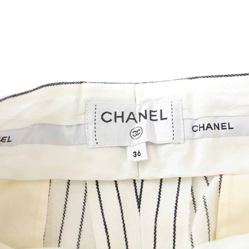  Chanel CHANEL 17SS wide pants stripe here Mark button 36 S white white black black /YI6 lady's 