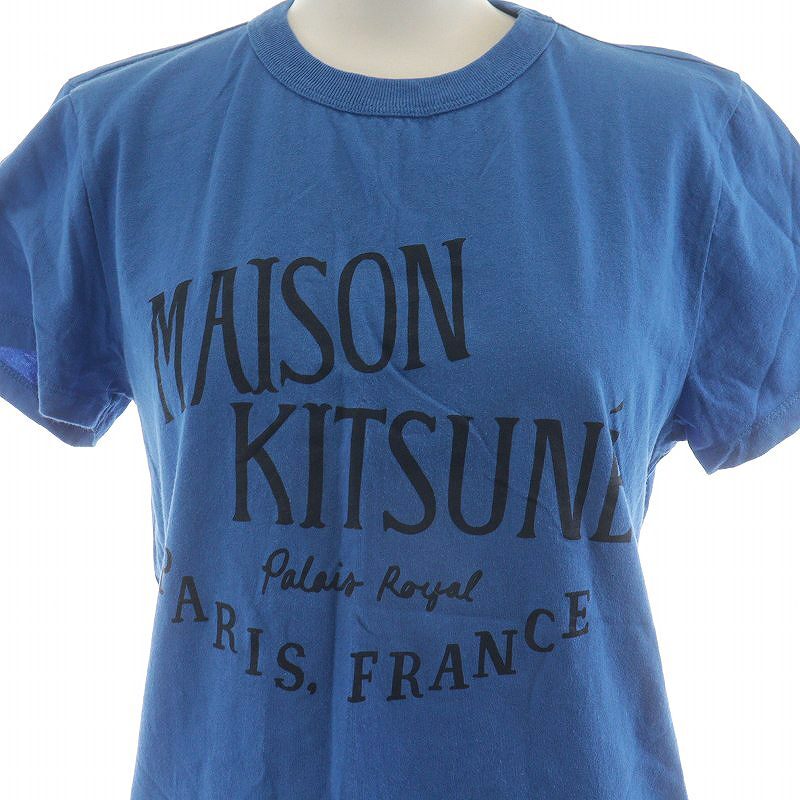 メゾンキツネ MAISON KITSUNE Tシャツ カットソー 半袖 プリント ロゴ コットン S 青 ブルー KWM19010A /AN34 レディース_画像6