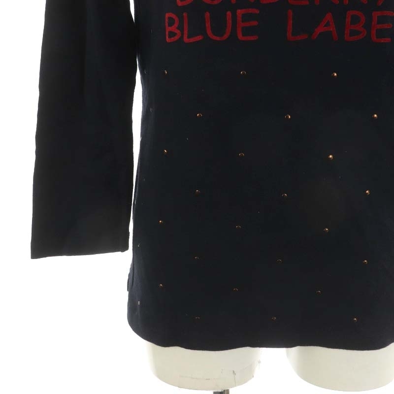 バーバリーブルーレーベル BURBERRY BLUE LABEL スタッズ Tシャツ カットソー 七分袖 ロゴ コットン 38 紺 赤 ネイビー レッド_画像5