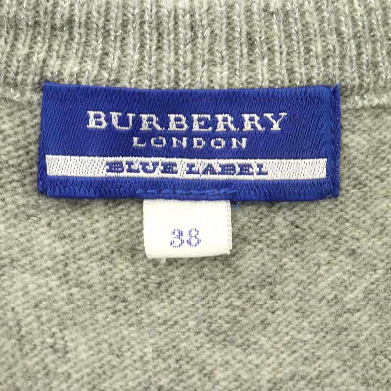 バーバリーブルーレーベル BURBERRY BLUE LABEL ニット セーター 長袖 ラメ ロゴ刺繍 バックリボン ウール混 38 グレーの画像3