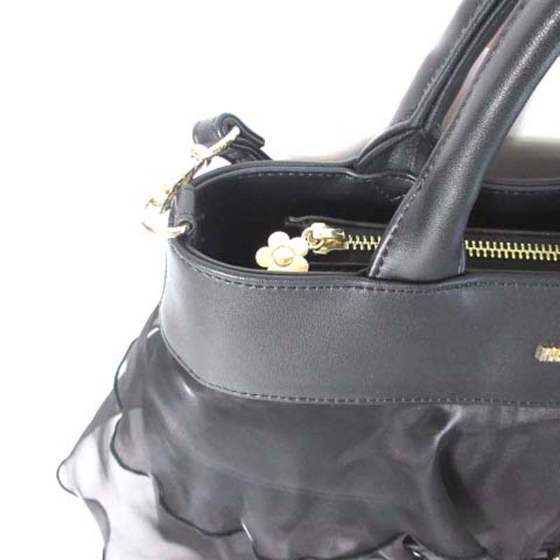  Mary Quant MARY QUANT handbag shoulder bag 2WAY race frill black black lady's 