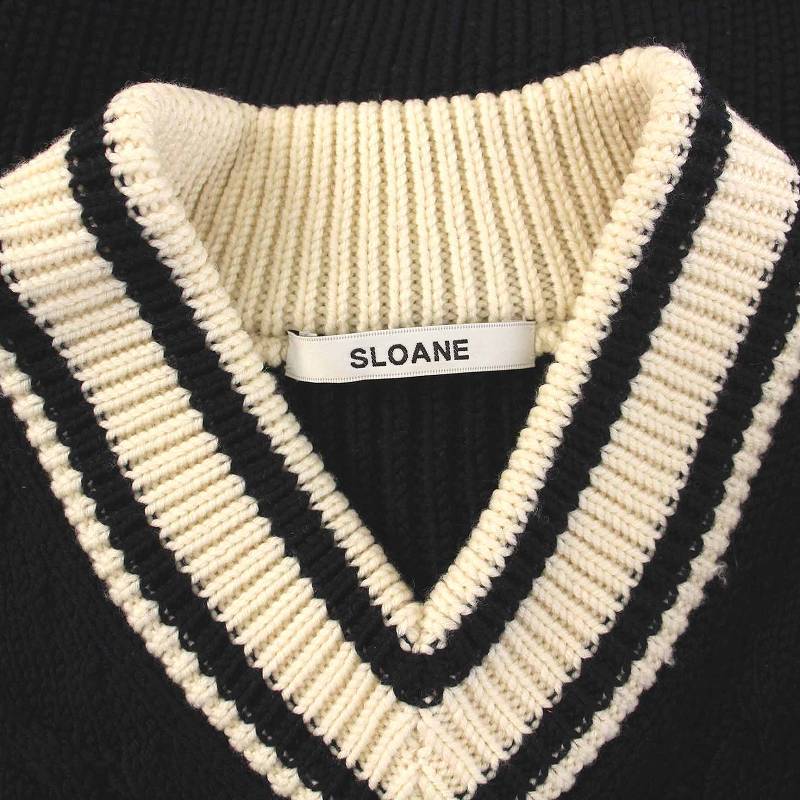 スローン SLOANE チルデンVネック セーター ニット ケーブル編み 長袖 2 M 紺 ネイビー SL5W-140 /YM レディース_画像4