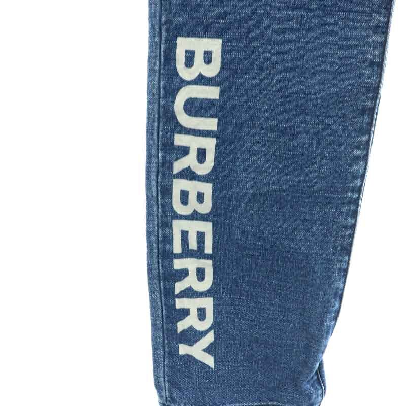 バーバリー BURBERRY デニムパンツ ジーンズ ジップフライ ロゴプリント USED加工 麻 リネン混 12Y 152cm 青 ブルー 白 ホワイト_画像6